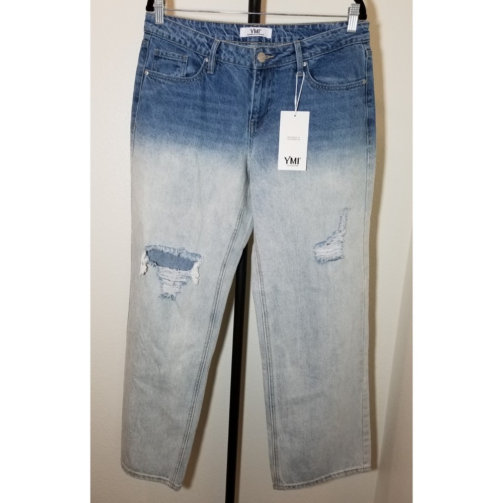 YMI Jeans Womens Size 9/29 Ombre Distressed Wide Leg Jeans Retro Festival NWT